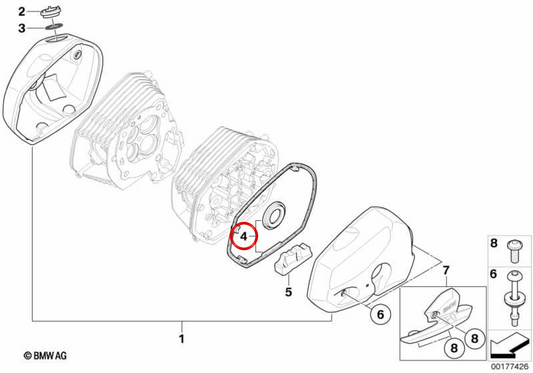 Jeu de joints de cache-culbuteurs OEM 11127710486 pour motos BMW R1200S, HP2 Sport K29. BMW Motorrad d'origine.