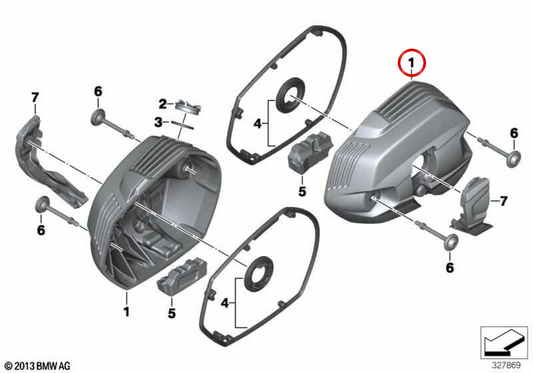Linke Zylinderkopfabdeckung Granitgrau OEM 11127723427 für BMW Motorrad R 1200 GS, R 1200 GS Adventure, R 1200 RT, R 1200 R, R nineT, R nineT Pure, R nineT Scrambler, R nineT Racer, R nineT Urban G/S... und mehr. Original BMW Motorrad.