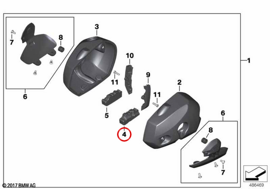 Protection anti-torsion gauche OEM 11127724495 pour motos BMW R nineT, R nineT Pure, R nineT Scrambler, R nineT Racer et R nineT Urban G/S. Original BMW Motorrad.