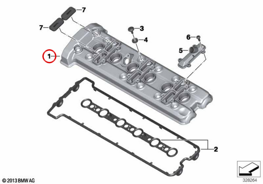 Coperchio testata platino metallizzato opaco OEM 11127728733 per moto BMW K 1600 GT, K 1600 GTL, K 1600 GTL Exclusive e K 1600 Bagger. Originale BMW Motorrad