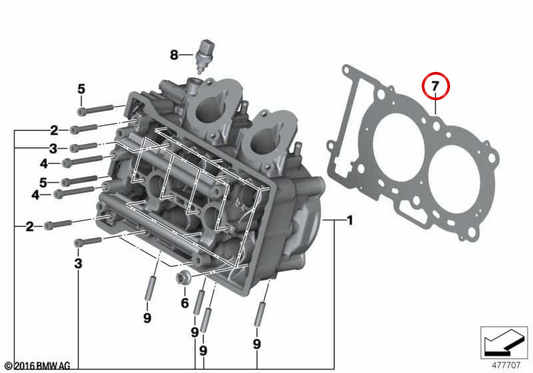 OEM-Zylinderkopfdichtung 11127729541 für BMW C 600 Sport, C 650 Sport und C 650 GT Motorräder. Original BMW Motorrad