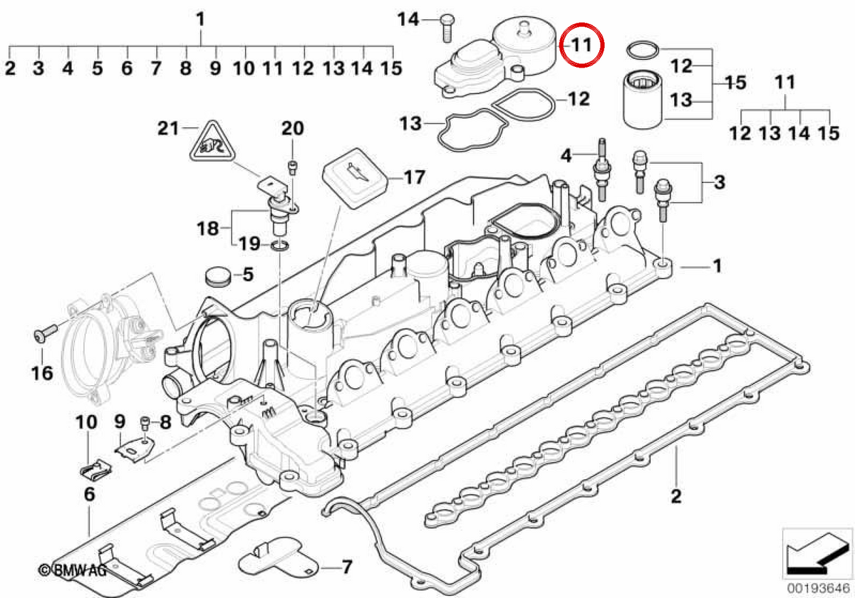 OEM 11127793163 Kurbelgehäuselüftungsventil für BMW E46, E39, E38, E53. Original BMW.