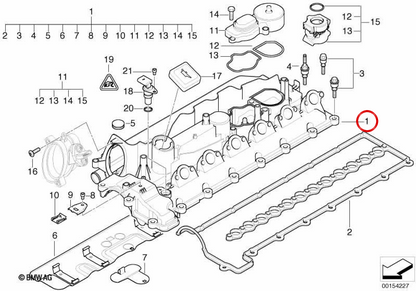 Tampa da cabeça do cilindro para BMW E46, E60, E61, E65, E83, E53 (OEM 11127799221). BMW genuíno