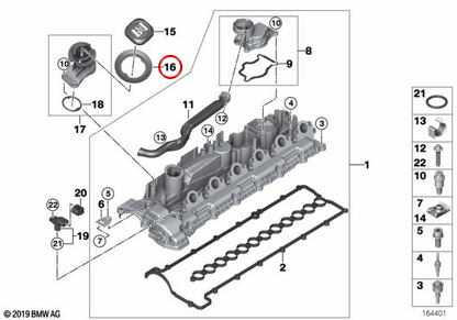 OEM 11127801695 rocker lid joint for BMW E81, E82, E87, E88, E90, E91, E92, E93, E60, E61, E84, E83, E70, E71. Original BMW.