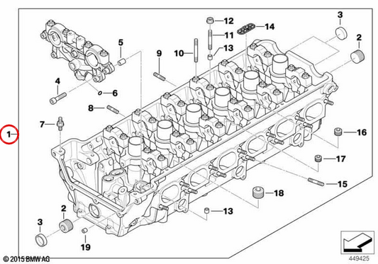 Cabeça de cilindro do motor OEM 11127837851 para BMW E46, E85, E86. BMW genuíno.
