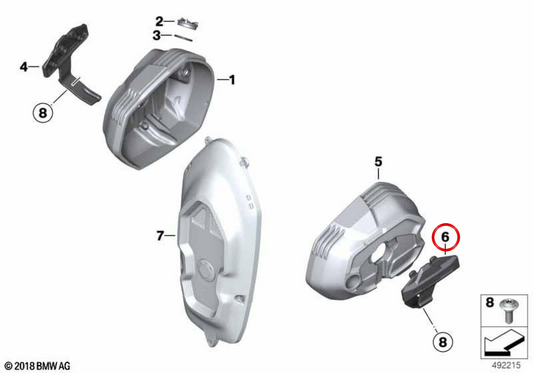 Cobertura das bobinas de ignição esquerda OEM 11128393255 para motos BMW R nineT, R nineT Pure, R nineT Scrambler, R nineT Racer, R nineT Urban G/S. Original BMW Motorrad