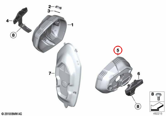 Left cylinder head cover Club Sport OEM 11128394705 for BMW Motorrad R nineT, R nineT Pure, R nineT Scrambler, R nineT Racer, R nineT Urban G/S. Original BMW Motorrad.