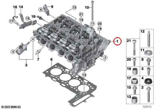 Culata con válvulas OEM 11128482778 para BMW F20, F21, F22, F23, F30, F31, F34, F35, G20, F32, F33, F36, G22, G26, G30, G31, G38, G32, G11, G12, G01, G08, G02. Original BMW.