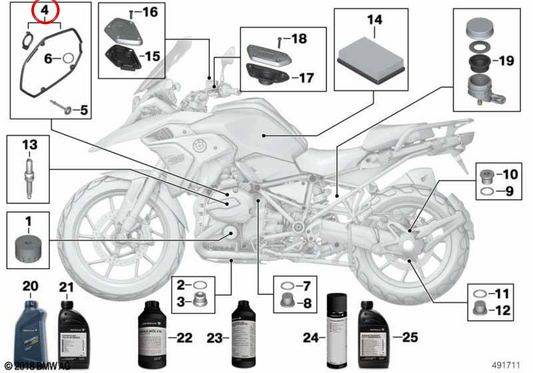 Dichtungssatz für den rechten Zylinderkopfdeckel OEM 11128542058 für BMW Motorräder R1200GS, R1200RT, R1200R, R1200RS... und mehr. Original BMW Motorrad.