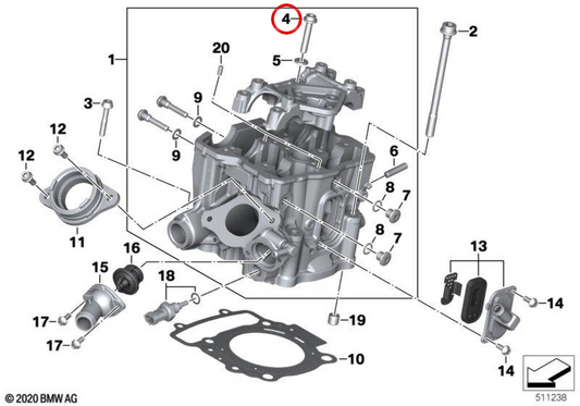 Tornillo hexagonal interior M7X38 OEM 11128562714 para motos BMW G 310 R, G 310 GS, G 310 RR. Original BMW Motorrad.