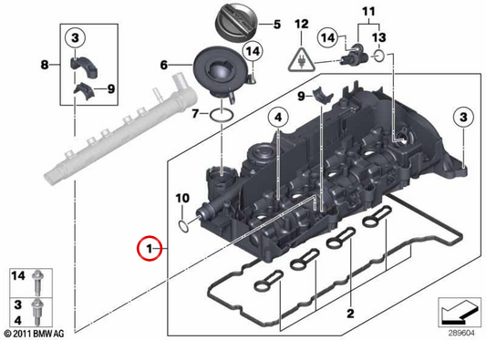 Tampa da cabeça do cilindro OEM 11128589941 para BMW F20 114d, 116d, 116d Efficient Dynamics. BMW genuíno.