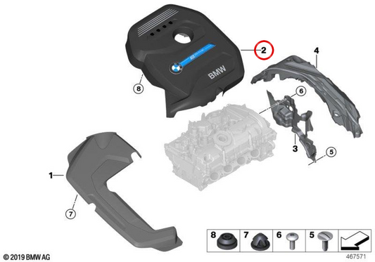 Couvercle du moteur OEM 11128604836 pour BMW F30, F31, F34. BMW d'origine.