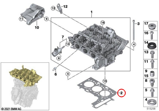Guarnizione testata senza amianto OEM 11128636961 per MINI F56, F55, Cabrio F57. MINI originale.