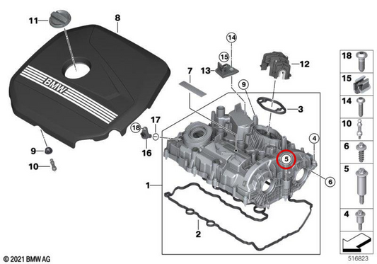 Parafuso com flange M6x59 OEM 11129847204 para BMW Série 1 F70, Série 2 U06, Série 3 G20, X1 U11, X2 U10, X5 G05… e mais. Original BMW.