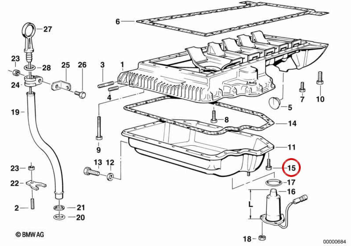 Vite esagonale con OEM 11131439736 Rondella per BMW E39, E38, E31, E53, E52. BMW originale.