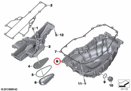 Schwarze Ölwanne OEM 11137719060 für BMW F800GT, F800S, F800ST, F800R Motorräder. Original BMW Motorrad.