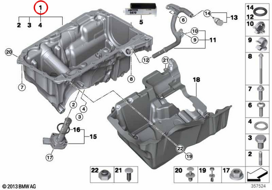 Cárter de aceite OEM 11137809124 para BMW F15, F16, F85, F86. Original BMW.
