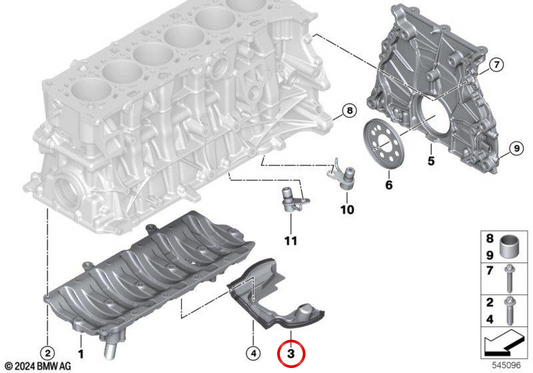 Cubierta de cárter de aceite OEM 11138073600 para BMW G20, G21, G80, G81, G26, G82, G83, F97, F98. Original BMW.
