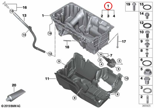 Cutter di olio OEM 11138513662 per BMW 1 F20N, F21N; Serie 2 F22, F22N; 3 serie F30N, F31N, F34, F34N; 4 Serie F32, F32N, F36, F36N; X3 F25; X4 F26. BMW originale.