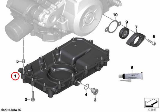 Coppa dell'olio OEM 11138562747 per moto BMW G 310 R, G 310 GS, G 310 RR. BMW Motorrad originale.