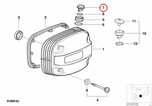 Oil cap closure OEM 11141340900 for BMW motorcycles R1100GS, R1150GS, R850R... and more. Original BMW Motorrad.