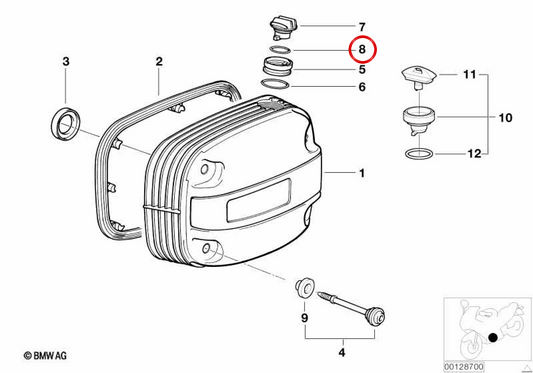Anillo O de sellado OEM 11141340902 para motos BMW R 1100 GS, R 1150 GS, R 850 R, R 1150 RT... y más. Original BMW Motorrad.
