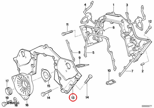 Tapa superior de la carcasa de la cadena OEM 11141725711 para BMW E32. Original BMW.