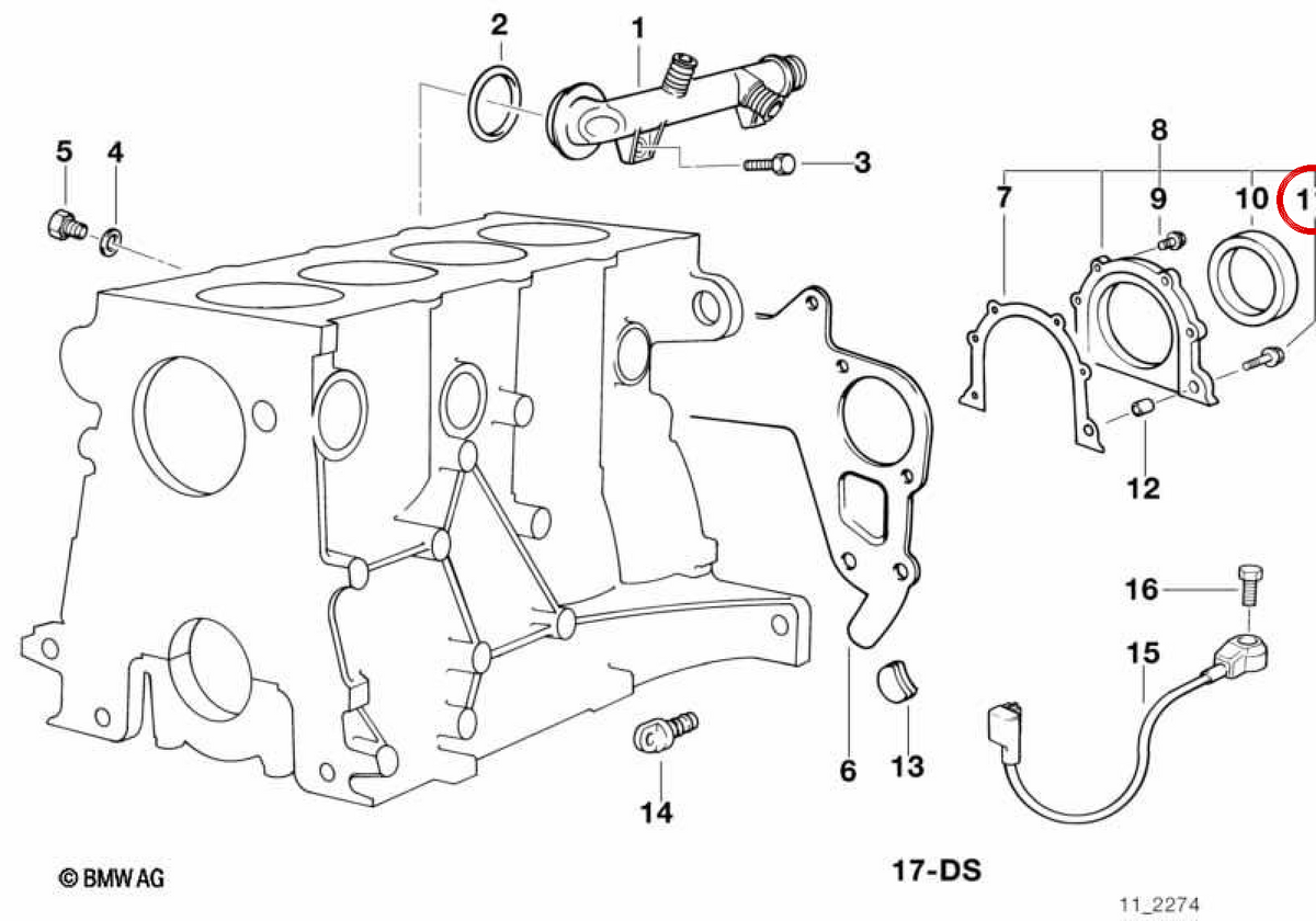 Vite esagonale con lavatrice OEM 11141744147 per BMW E30, E36, E46, E34, E39, E60, E61, E38, E65, E66, E83, E53, Z3, E85. BMW originale.