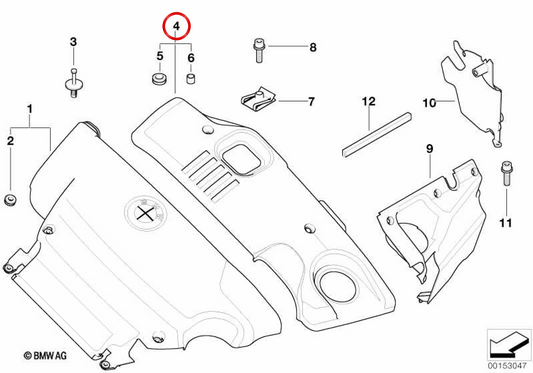 Cubierta acústica delantera OEM 11142247314 para BMW E46. Original BMW.