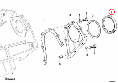 OEM 11142249533 Kurbelwellenhalter für BMW E21, E30, E36, E46, E12, E28, E34, E39, E60, E61, E24, E23, E32, E38, E65, E66, E83, E53, E85, E85, E85, E86. Original BMW.