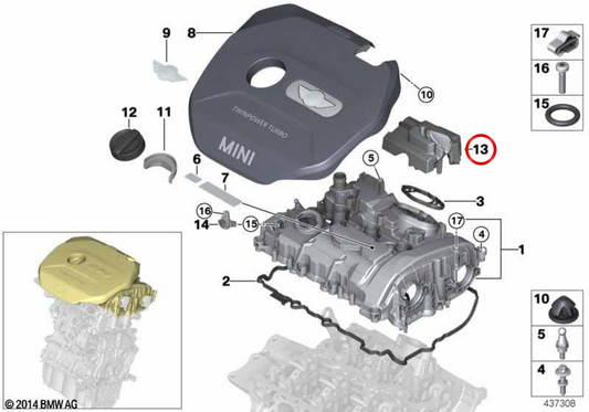 Hochdruckpumpe Abdeckung OEM 11145A0C420 für BMW F52, F45, F46, F48, F49, F39 und Mini F55, F56, F57, F54, F60. Original BMW und Mini.