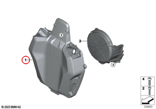 Schwarzer Motorabdeckung OEM 11147105368 für BMW Motorrad R 1300 GS (RKA1) 2023-2027 und R 1300 GS Adventure (RKA2) 2024. Originaler Ersatz BMW Motorrad.