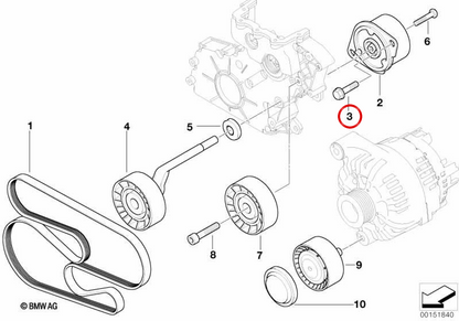 Torxschraube mit OEM Brida 11147792545 für BMW E90, E91, E92, E93, E60, E61, E63, E64, E65, E66, E83, E70, E71. Original BMW.