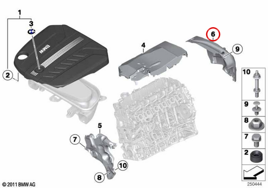 Copertura acustica posteriore OEM 11147823216 per BMW E70, F15, E71, F16. BMW originale.