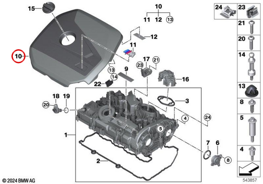 Copertura motore OEM 11147935410 per BMW Serie 1 F70, Serie 2 Gran Coupé F74 e F78, X1 U11, X2 U10. BMW Originale