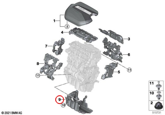 Tampa acústica OEM 11148490002 para BMW F70, U06, U11, U10, U25. BMW genuíno.