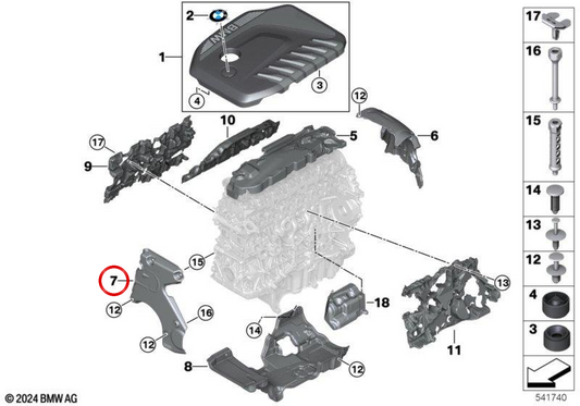 Copertura del motore acustico OEM 11148490330 per BMW G60, G61, G70, G05, G06, G07. BMW originale.