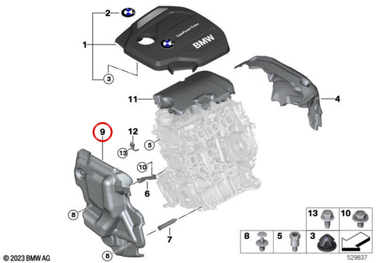 Copertura acustica anteriore OEM 11148490574 per BMW F20, F21. BMW originale.