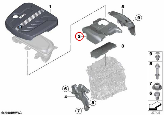 Akustische Motorabdeckung OEM 11148511376 für BMW F07, F07N, F10, F10N, F11, F11N. Original BMW Stück. Ideal, um Motorgeräusche zu reduzieren und Komponenten zu schützen.