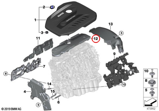 OEM Acustic Isolatore 11148570837 per BMW G30, G31, G11, G12, G05, G06, G07. BMW originale.