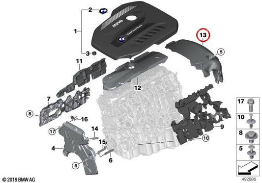 Tampa acústica traseira OEM 11148570839 para BMW G20, G21, G30, G31, G32, G11, G12, G14, G15, G16, G01, G02, G05, G06, G07. BMW genuíno.