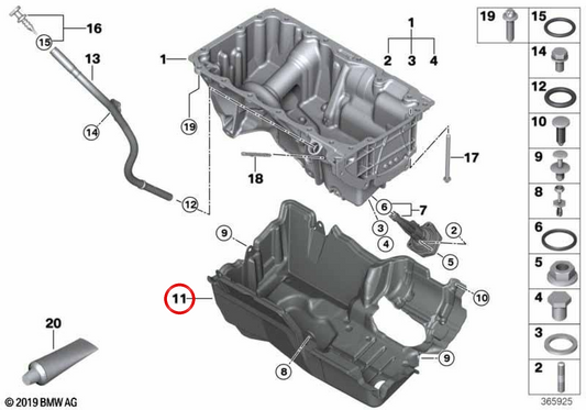 Cubierta acústica del cárter de aceite OEM 11148572126 para BMW F10, F11. Original BMW.