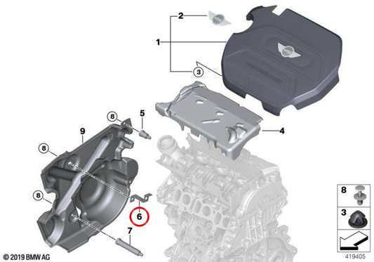 Soporte de cubierta OEM 11148573256 para BMW F52, F45, F46, F48, F49, F39, F55, F56, F57, F54, F60. Original BMW.