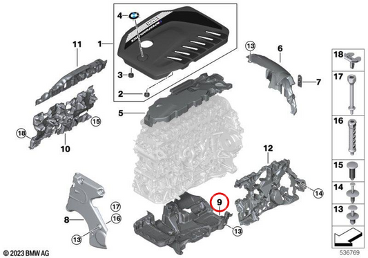 Tampa do cárter de óleo acústico OEM 11148580091 para BMW G20, G21, G22, G23, G26, G30, G31, G32, G11, G12, G14, G15, G16, G01, G02, G05, G06, G07. BMW genuíno.