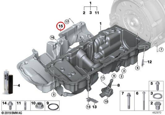 Tampa do cárter de óleo acústico OEM 11148587550 para BMW G42, G20, G21, G22, G23, G26, G30, G31, G32, G11, G12, G14, G15, G16, G01, G02, G05, G18, G06, G07. BMW genuíno.