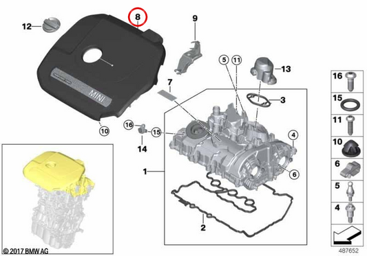 Rivestimento fonoassorbente OEM 11148632412 per MINI F56, F55, Clubman F54, Cabrio F57 e Countryman F60. Originale MINI.