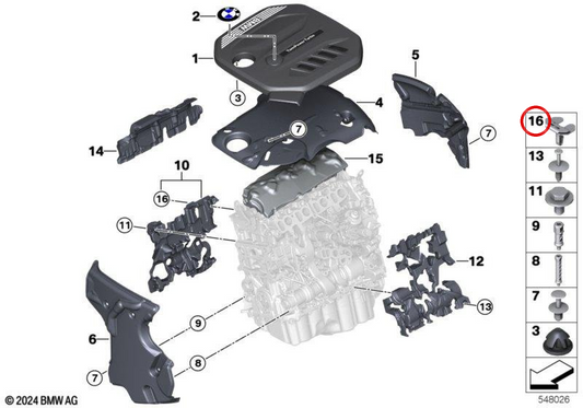 Clip OEM 11148740059 para BMW G42, G20, G21, G28, G22, G23, G26, G30, G31, G38, G60, G61, G68, G32, G11, G12, G70, G14, G15, G16, G01, G08, G45, G02, G05, G18, G06, G07, G29. Original BMW.