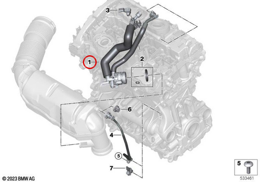 OEM 11151022758 engine air purge pipe for BMW F70, F74, X1 U11, X2 U10 and Mini F66, U25 ... and more. Original BMW and Mini.