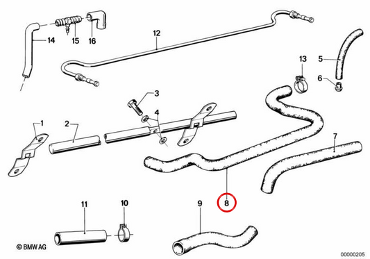 OEM 11151267075 Tube de ventilation du moteur pour BMW E21. BMW d'origine.