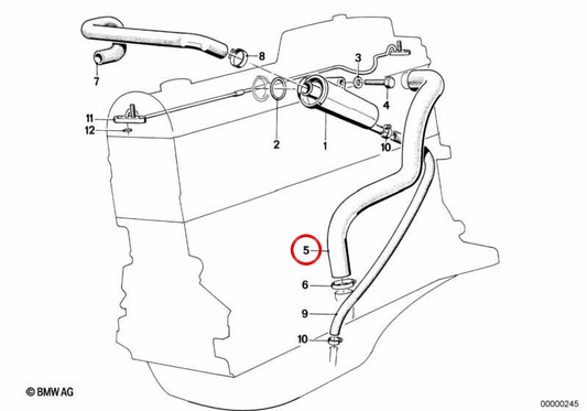 Manguera de ventilación del cárter OEM 11152242818 para BMW E30, E28, E34. Original BMW.